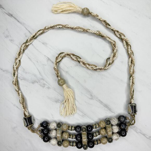 Chunky Beaded Rope Tie Belt Boho Festival Tassels Statement ✨ - Picture 1 of 15